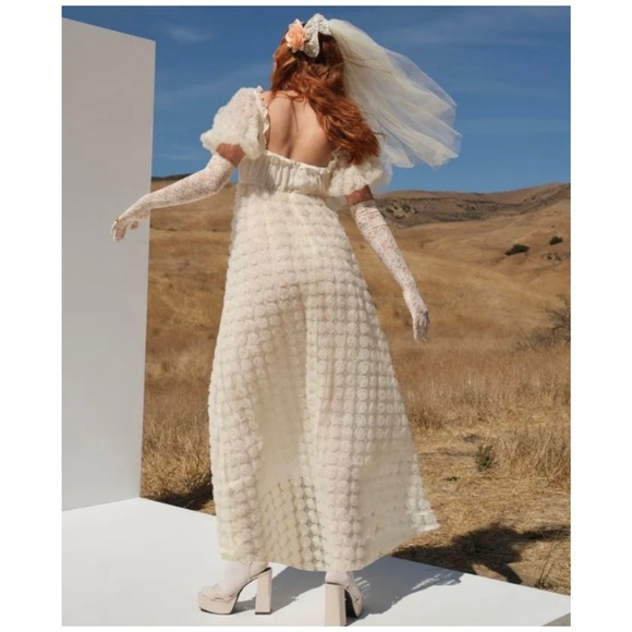 For Love & Lemons Fairytale Coquette Josey Bridal Gown Puff Sleeves Rosettes XS - Picture 13 of 16